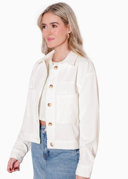Chaqueta de corduroy color blanco, marfil para mujer - Flashy