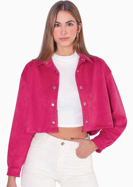 Chaqueta de gamuza corta color rosado, fucsia para mujer - Flashy