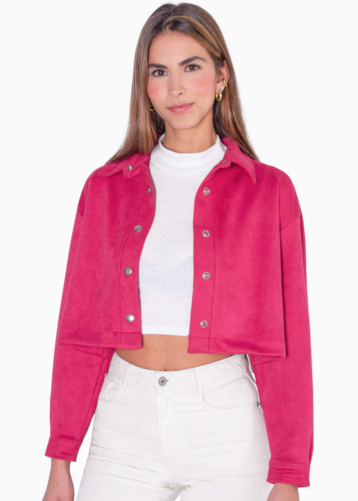 Chaqueta de gamuza corta color rosado, fucsia para mujer - Flashy