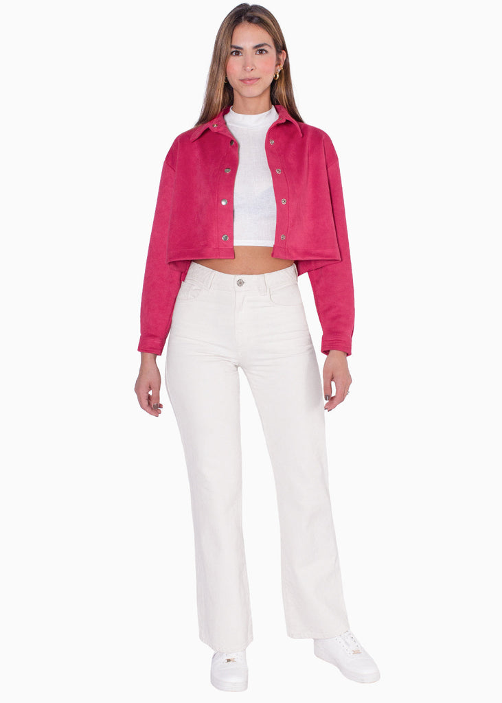 Chaqueta de gamuza corta color rosado, fucsia para mujer - Flashy