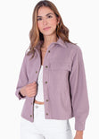 Chaqueta de tela tipo paño con botones color lila para mujer - Flashy