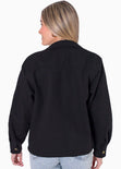 Chaqueta de tela tipo paño con botones color negro para mujer - Flashy