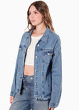 Chaqueta denim con corazón en espalda y brillo en los bolsillos para mujer - Flashy