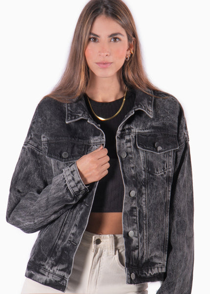 Chaqueta denim color gris, negro para mujer - Flashy