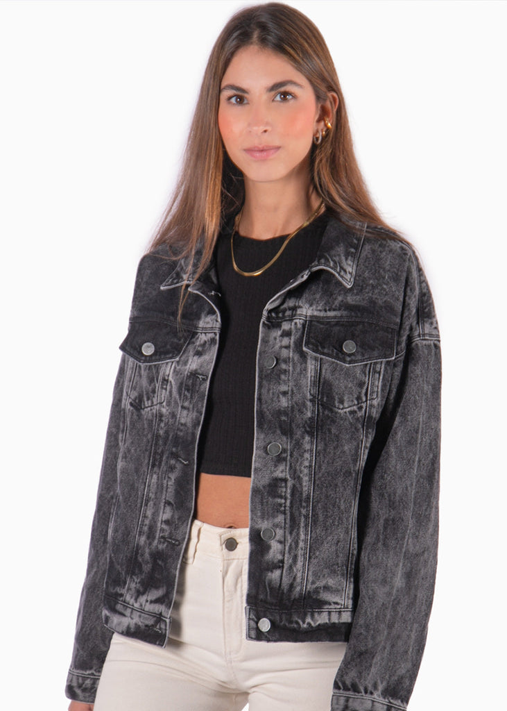 Chaqueta denim color gris, negro para mujer - Flashy