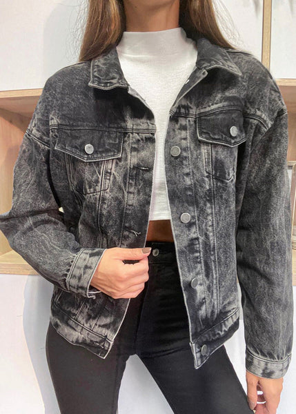 Chaqueta denim color gris, negro para mujer - Flashy