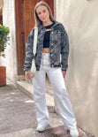 Chaqueta denim color gris, negro para mujer - Flashy