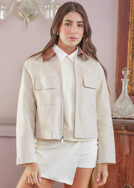 Chaqueta en dril con bolsillos tipo cargo y cuello en corduroy - MEMPHIS