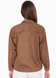 Chaqueta tipo gamuza con bolsillo y botones color café para mujer - Flashy