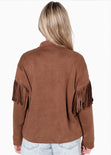 Chaqueta tipo gamuza con flecos color café para mujer - Flashy