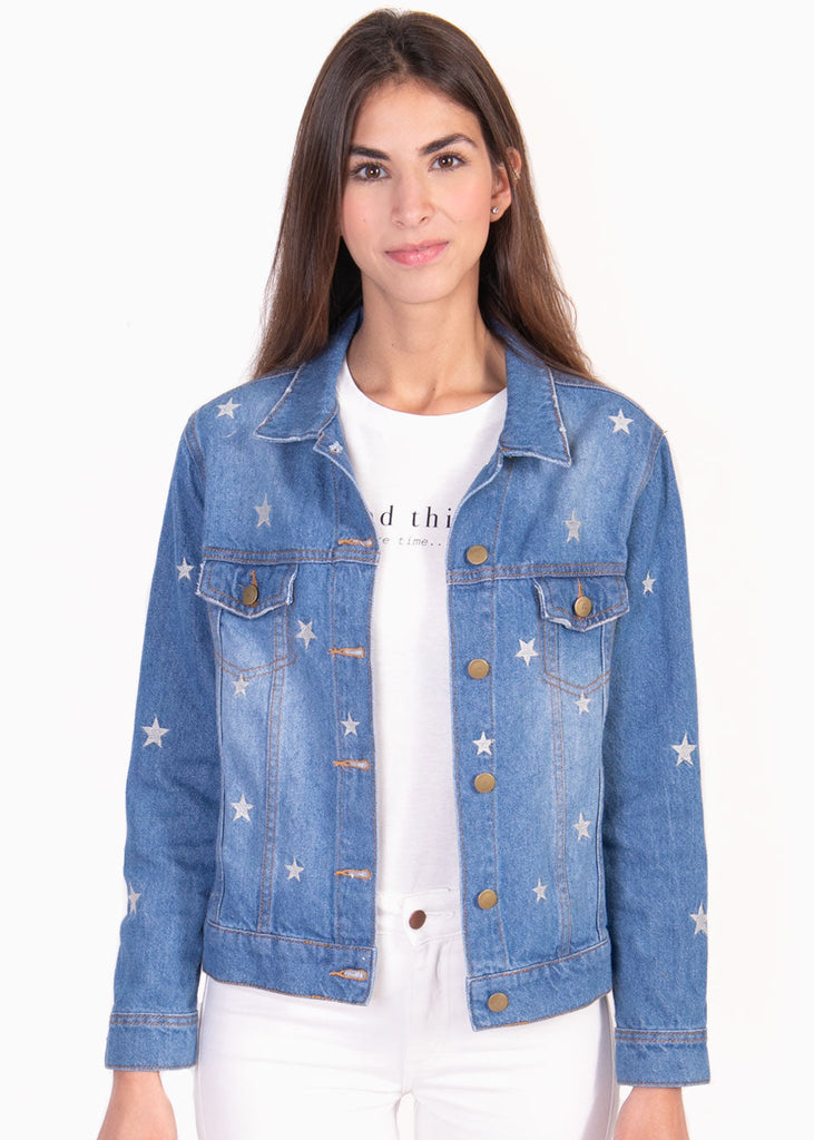 Chaqueta indigo con estrellas para mujer - Flashy