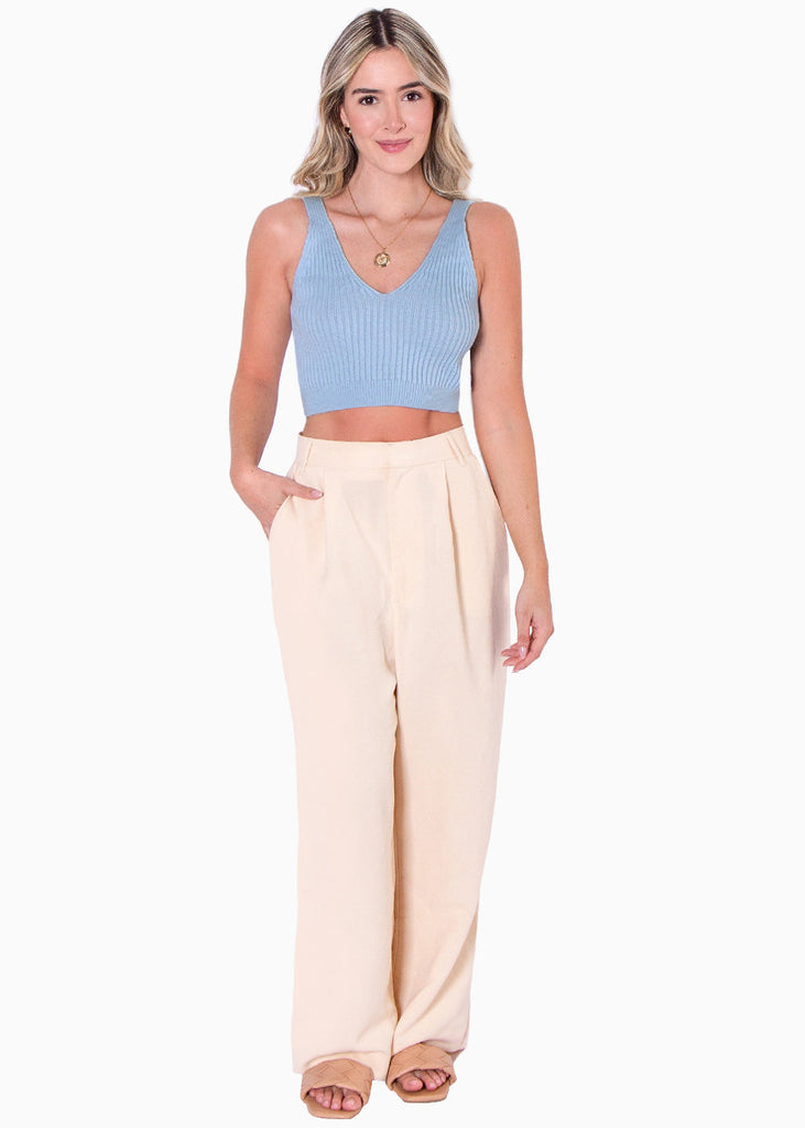 Crop tejido con escote en v color azul para mujer - Flashy