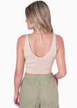 Crop tejido con escote en v color beige para mujer - Flashy