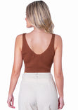 Crop tejido con escote en v color café para mujer - Flashy