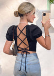 Crop top con anudados en espalda color negro para mujer - Flashy