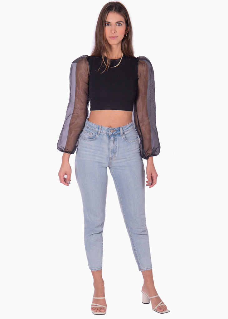 Crop top con anudados en espalda color negro para mujer - Flashy