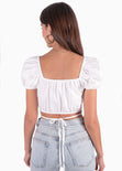 Crop top con anudados y mangas embombadas color blanco para mujer - Flashy