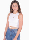 Crop top con cuello alto y anudados color blanco para mujer - Flashy