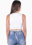 Crop top con cuello alto y anudados color blanco para mujer - Flashy