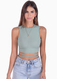 Crop top con cuello alto y anudados color verde para mujer - Flashy