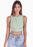Crop top con cuello alto y anudados color verde para mujer - Flashy