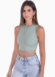 Crop top con cuello alto y anudados color verde para mujer - Flashy