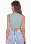 Crop top con cuello alto y anudados color verde para mujer - Flashy