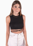 Crop top con cuello alto y anudados color negro para mujer - Flashy