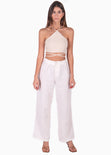 Crop top con cuello alto y anudados color beige para mujer - Flashy