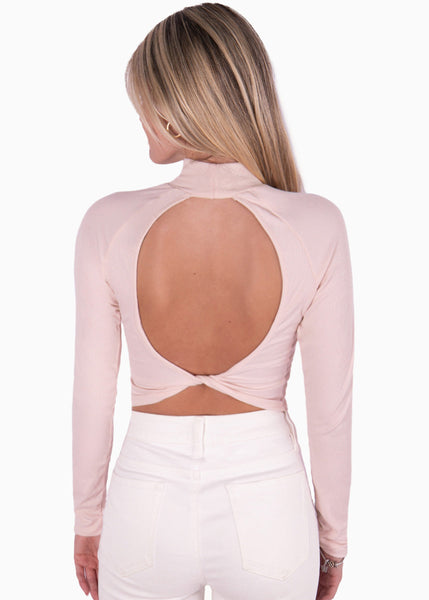 Crop top con cuello alto y espalda descubierta color rosado para mujer - Flashy