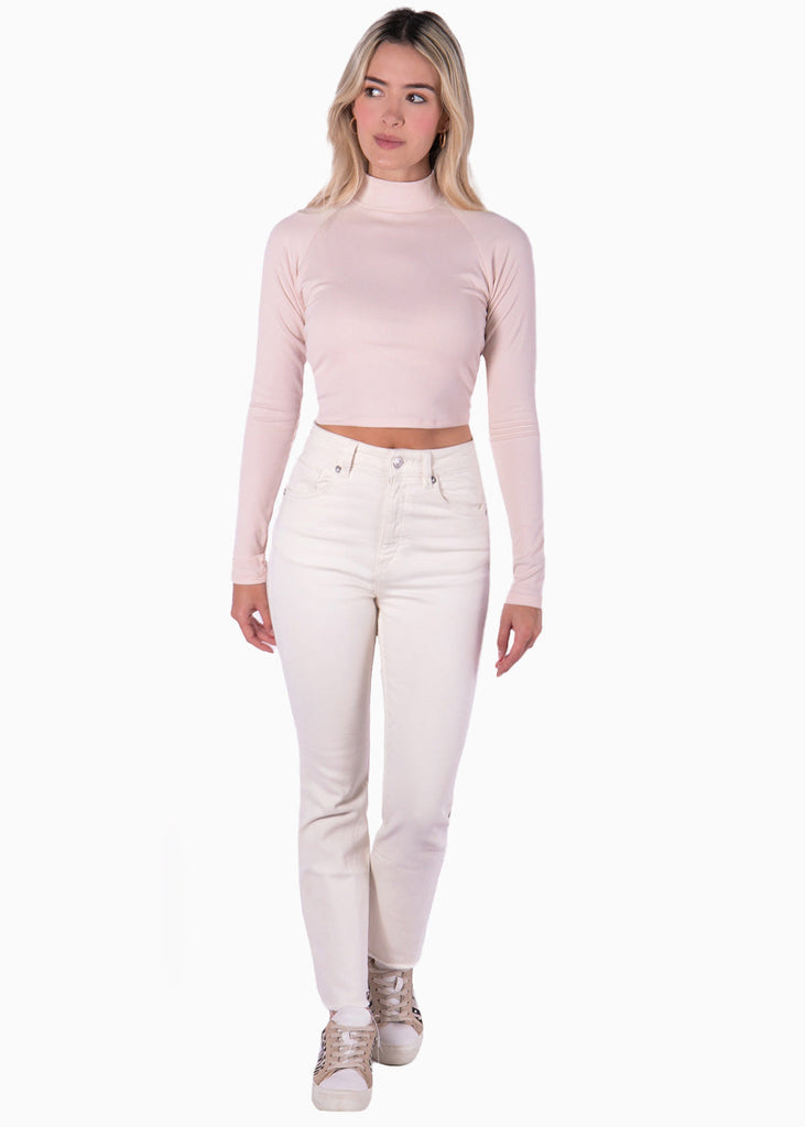 Crop top con cuello alto y espalda descubierta color rosado para mujer - Flashy