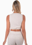 Crop top con escote anudado color beige para mujer - Flashy