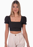 Crop top con escote cuadrado y anudado en la espalda color negro para mujer - Flashy