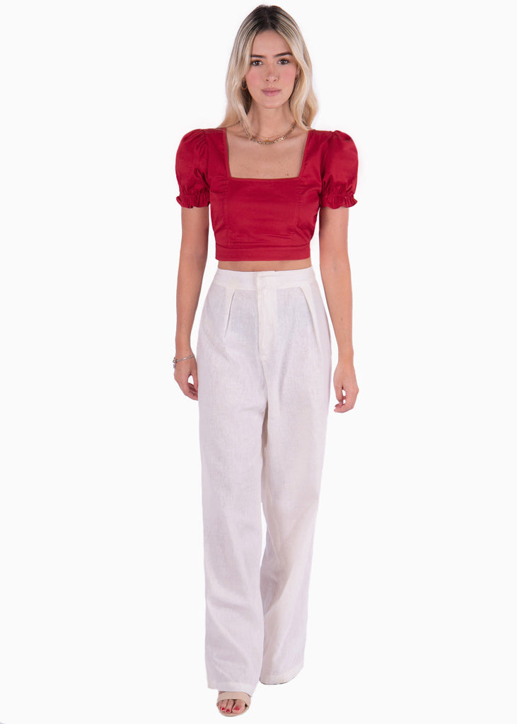 Crop top con escote cuadrado y anudado en la espalda color rojo para mujer - Flashy