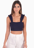 Crop top con recogido en tiras color azul para mujer - Flashy