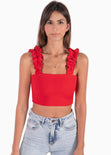 Crop top con recogido en tiras color rojo para mujer - Flashy