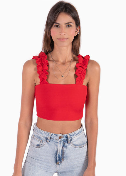 Crop top con recogido en tiras color rojo para mujer - Flashy