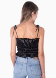 Crop top con recogidos y anundados en tiras color negro para mujer - Flashy