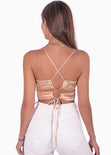 Crop top con tiras cruzadas en espalda color dorado para mujer - Flashy