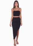 Falda larga asimétrica con recogidos color negro para mujer - Flashy