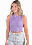 Crop top sin mangas color lila, morado para mujer - Flashy