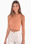 Crop top  sin mangas color terracota, naranja para mujer - Flashy