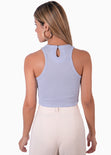 Crop top cuello alto sin mangas color azul para mujer - Flashy