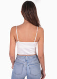Crop top de tiras con anudado en escote color blanco, marfil para mujer - Flashy