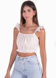 Crop top de tiras con boleros y escote cuadrado color blanco para mujer - Flashy