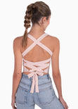 Crop top de tiras con cruce en espalda color rosado para mujer - Flashy