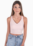 Crop top de tiras con cruce en espalda color rosado para mujer - Flashy