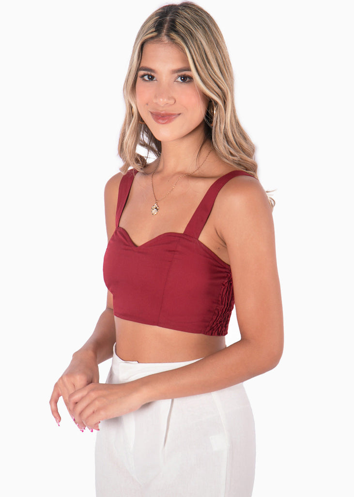 Crop top de tiras con escote corazón color rojo para mujer - Flashy