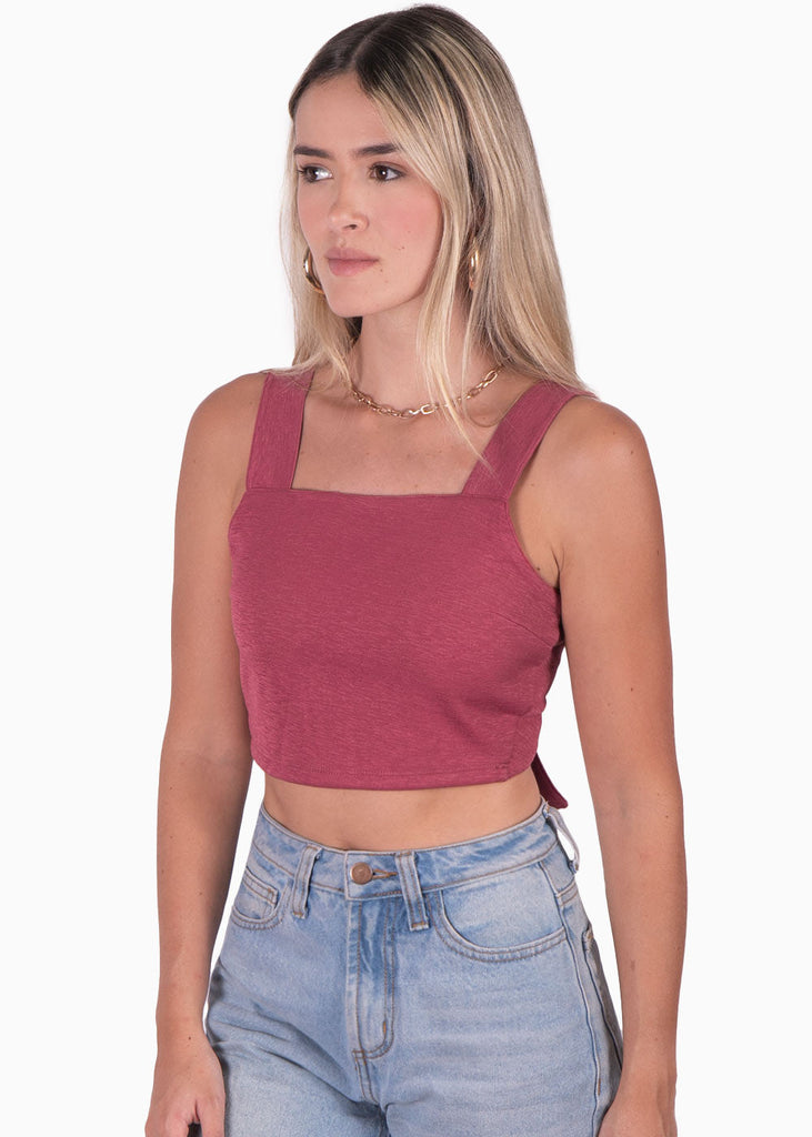 Crop top de tiras con escote cuadrado color rojo para mujer - Flashy