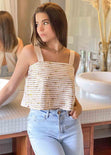 Crop top de tiras con escote cuadrado y lentejuelas color blanco para mujer - Flashy